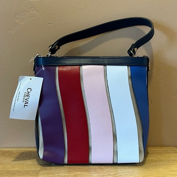 CHEVAL Made In Italy Woven Leather Color Block Panels Shoulder Bag - Picture 3 of 8